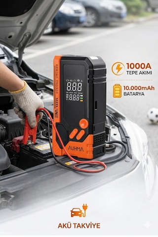 Auhma Akü Takviye Cihazı -Powerbank Özellikli Çantalı Akü Takviyeli Oto Hava Kompresör