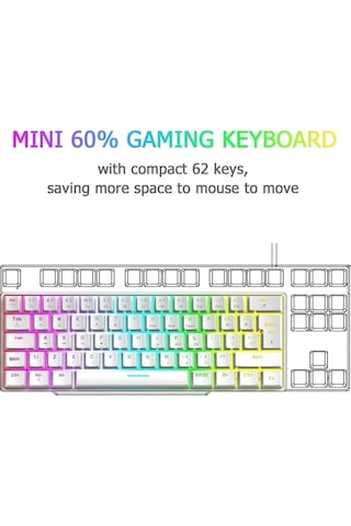 Trol Red Switch Mini Oyun Klavyesi Gaming Mekanik 62 Tuşlu 18 Led Usb Tip-c Kablosu Beyaz