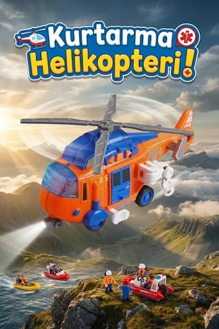 Sesli Ve Işıklı Kurtarma Helikopteri Turuncu - Pervaneli Eğitici Oyuncak Helikopter 21 Cm