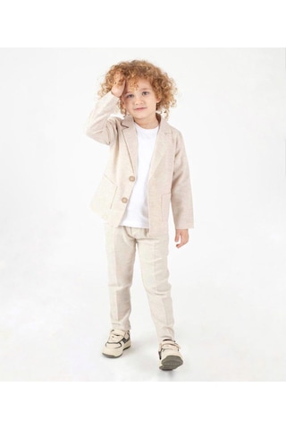 Ceketli Tişörtlü Erkek Çocuk Keten Damatlık Takım M00714 Bej