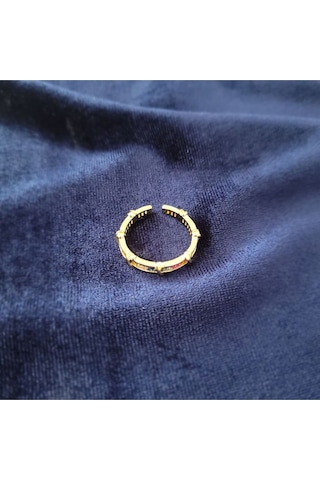 Renkli Taşlı Sıralı Düğüm Kadın Yüzük Gold