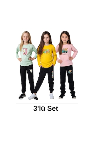 3'lü Better-focus-chill Baskılı Kız Çocuk Eşofman Takımı Çok Renkli