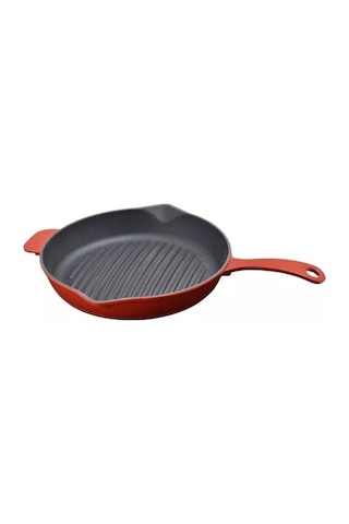 Döküm Yuvarlak Izgara Tava, Metal Kulplu. Çap(ø)28cm. Kırmızı