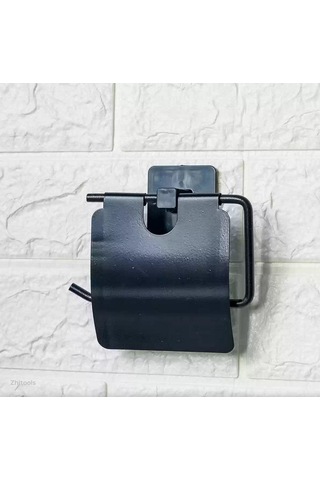 Zhltools Kendiliğinden Yapışkanlı Siyah Paslanmaz Metal Kapaklı Tuvalet Kağıtlığı Aparatı