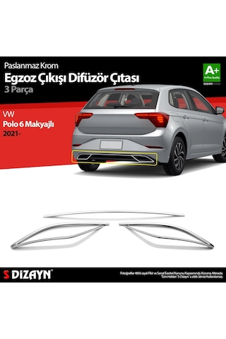 S-dizayn Vw Polo 6 Hb Makyajlı Krom Egzoz Çıkışı Difüzör 3 Prç. 2021 Üzeri