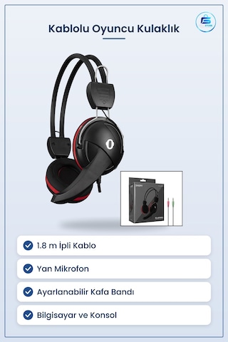 Oyuncu Kulaklık Kablolu Yan Mikrofonlu 1.8 M İpli Kablo Kafa Bant