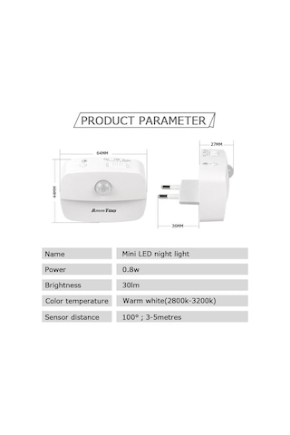 Sıcak Beyaz Hareket Dedektörü Gece  Fiş Hareket Sensörlü Işık 220 V Soket Lamba Akülü Başucu Koridor Çok Renkli