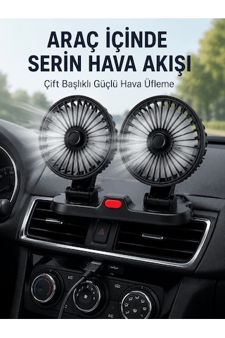 Shnstore Ayarlanabilir Çift Başlıklı Sessiz Araç İçi Vantilatör Shntknd0720