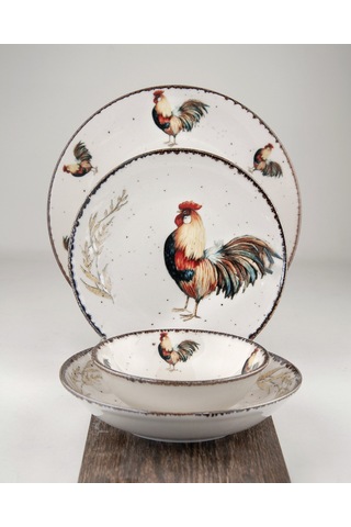 Retro Horoz Porselen Akıtma 6 Kişilik 24 Parça Yemek Takımı