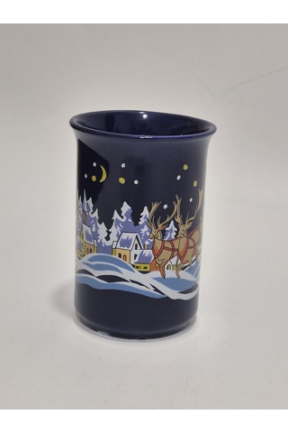 Vintage Noel Baba Ve Geyik Temalı Porselen Kupa 10,5cm 002 Çok Renkli