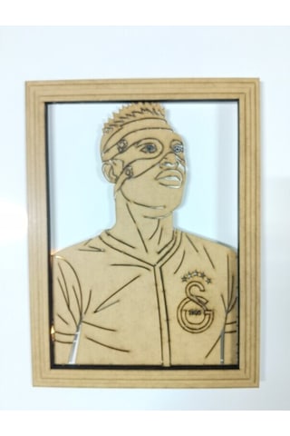 Led Işıklı Osimhen Tasarımlı Ahşap Dekoratif Duvar Çerçevesi Galatasaray Temalı Özel Tasarım