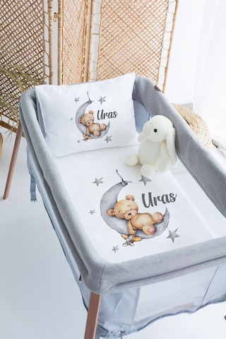 Lilabio %100 Pamuk Saten İsme Özel İsimli 70x120 Park Yatak Nevresim Seti Ayda Uyuyan Ayıcık
