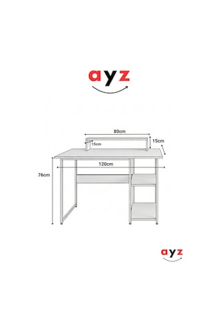 Vienna 2 Raflı Metal Ayak Çalışma Masası Laptop Masası Bilgisayar Masası 60x120cm Çam- Siyah Atlantik Çam