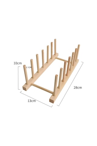 Ahşap Tabaklık, Doğal Ahşap Mutfak Organizeri, 28x13x10 Cm, 6 Bölmeli Tabak Tutucu -