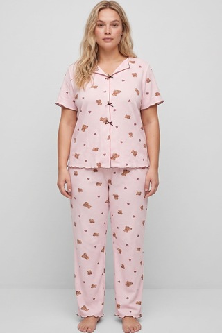 Siyah İnci Beden Fitilli Kaşkorse Örme Pijama Takım26120851 Pembe Ayıcık