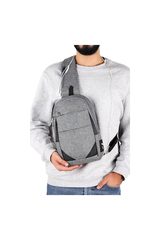 Strong Kulaklık Çıkışlı Tek Kol Göğüs Ve Sırt Çantası ,çapraz Çanta Body Bag Tk02 Gri