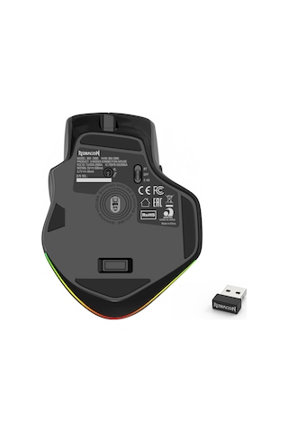 Redragon Büyük Kablolu Oyun  Tri-modlar 2.4g/bluetooth/kablolu Şarj Edilebilir Ergo Rgb Fareşi, 2 Yan Düğmeli, 6 Arka Aydınlatmalı Mod, Makro Oyuncu , 001