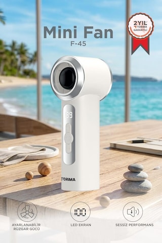 Şarjlı El Vantilatörü Dijital Göstergeli 5 Kademeli Turbo Mini Fan F45