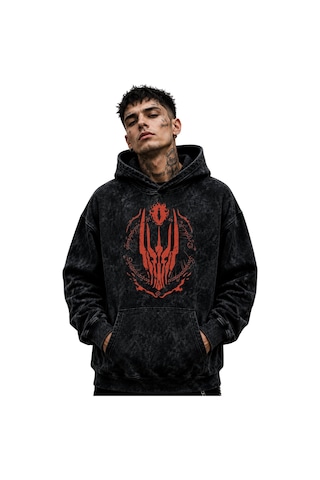 Sevbano Yüzüklerin Efendisi Film Baskılı Unisex Oversize Yıkamalı Hoodie Siyah