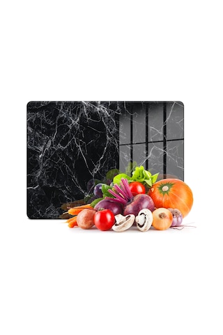 Decovetro Cam Kesme Tahtası Ve Sunumluk Siyah Beyaz Mermer Desenli 25 X 35 Cm Çok Renkli