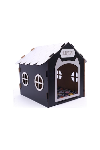 Ahşap Özel İsim Baskılı Dekoratif Kedi Evi-kulübesi, Kediler İçin Kulübe, Kedi Kulübesi Siyah