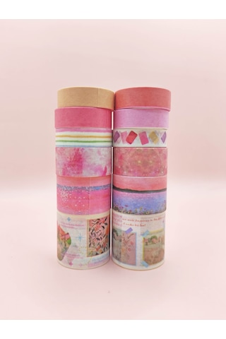 Art Vintage Washi Tape Bant Yapışkanlı Maskeleme Kağıdı Desenli Bant 12'li - Pembe Van Gogh Tabloları 1
