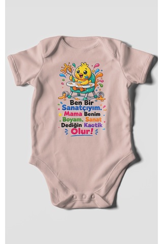 Morivokids Ben Bir Sanatçıyım Yazılı Kısa Kollu Bebek Body %100 Pamuk Pastel Pembe
