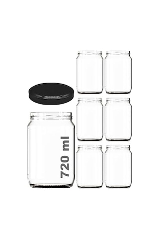 720 Ml Şeffaf Kavanoz 720 Cc Konserve Metal Siyah Kapaklı Cam Kavanoz 6 Adet Açık Kahverengi