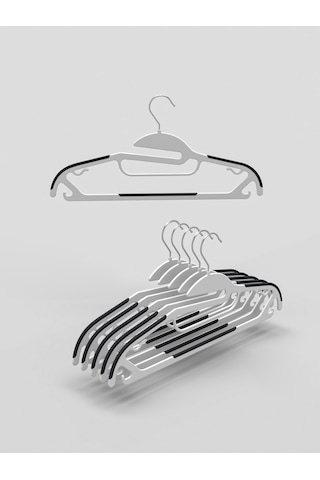 Long Way Yerden Tasarruf Sağlayan Kauçuk Şerit Kaymaz Plastik Askı 10 Adet Beyaz-Gri Beyaz - Gri