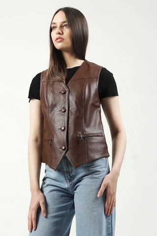 Dericlub Dc-001 Hakiki Deri Kadın Yelek Kahverengi