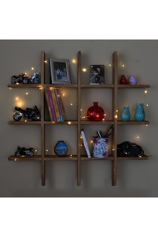 Woodencity Led Işıklı Dekoratif Ahşap Raf Kitaplık