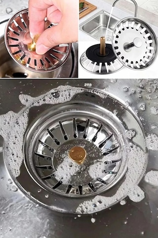Çöpmak Lavabo Süzgeci Lavabo Gider Süzgeci Mutfak Lavabo Evye Süzgeci Gümüş