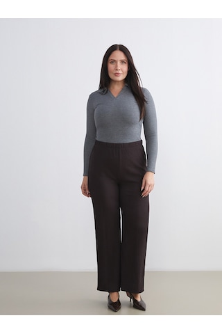 Lcw Everyday Kahverengi Beli Lastikli Dokulu Kadın Pantolon