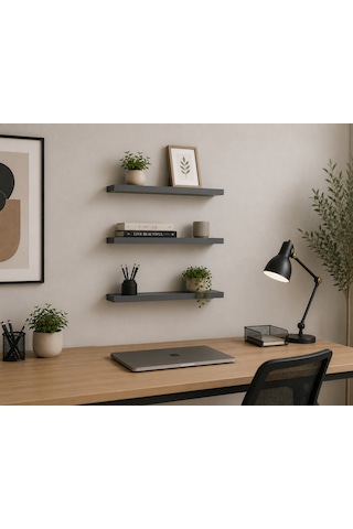3 Lü Antrasit Duvar Rafı Seti 50x15 Cm Suntalam Dekoratif Raf-montaj Aparatları Duvar Dübeli Ve Raf Vidası