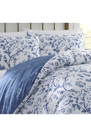 Laura Ashley Elise Nevresim Takımı Çift Kişilik/kraliçe, %100 Pamuk, Orta Mavi, Çiçek Desenli Mavi - Beyaz 92x88