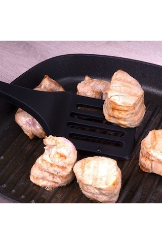 Lurch - Platin Silikon Delikli Spatula 32,5 Cm Siyah - Yanmaz, Yapışmaz, Bükülmez, Çizmez, Tat Ve Koku Bırakmaz - 240603 Renk