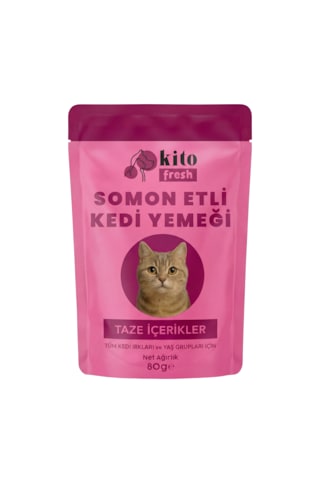 Kito Fresh Somonlu Kedi Yemeği %100 Taze İçerikli Mama 80 G