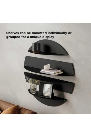 Yuvarlak Bölmeli 4 Parça Metal Mat Siyah Duvar Rafı Modern Dekoratif Metal Duvar Rafı, Daire 4'lü Siyah Dekoratif Antre Salon Oturma Odası Raf Siyah
