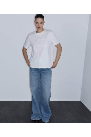 İpekyol Fiyonk Aplikeli Beyaz Kadın T-shirt Iw6260070173