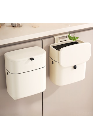 Youtek Duvar Monteli Mutfak Çöp Kutusu, 7 Litre Büyük Kapasite, Kapağlı, Delme Yok Kurulum, Krem Beyaz Kanca Tipi , Ev/ofis Kullanıma Uygun Krem Beyaz