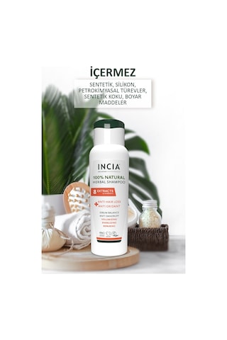 INCIA %100 Doğal Saç Dökülmesine Karşı Etkili Şampuan 8 Değerli Bitki Eki Vegan  275 ML