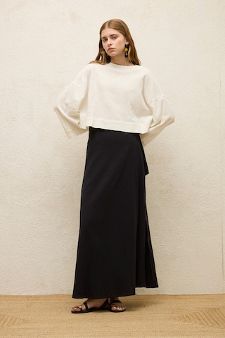 Manuka Pamuklu Geniş Kol Crop Bluz Ekru