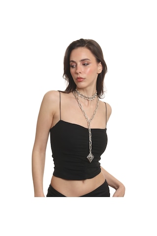 Labalaba Kadın Antik Gümüş Kaplama 2' Li Fleur De Lys Uçlu Kolye& Choker Gümüş