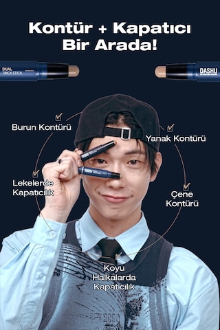 Dashu Pratik Kullanım Sunan İki Renkli Çift Taraflı Kontür Stick Mens Dual Trick Stick Light