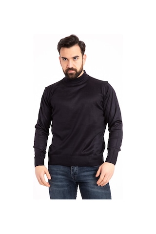Nacar Store Erkek Lacivert Ince Yünlü Yarım Boğazlı Triko Kazak