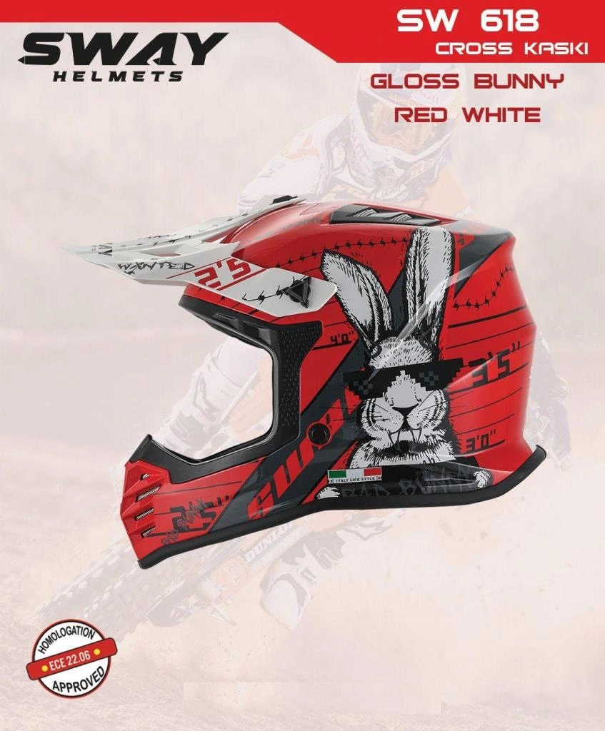 Sway Bunny Full Face Tam Korumalı Kask 51-52cm Kırmızı - Beyaz Kırmızı - Beyaz