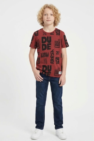 Erkek Çocuk Yazı Görselli - Geniş Kesim T-shirt 8-12 Yaş 12557 Kiremit