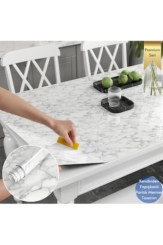 Technosmart 60x100cm Mermer Desen Kendinden Yapışkanlı Duvar Kağıdı Kaplama Mutfak Tezgeh Masa Folyo Beyaz