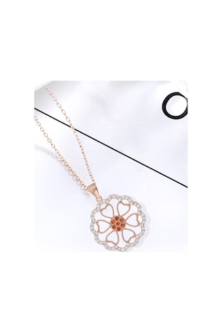 Brezza Lusso Jewelry Lusso Çok Kalpli Circle Kadın Gümüş Kolye Rose Kaplama 45 CM 45 CM