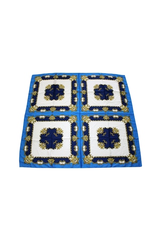 Tikitonki Çok Parçalı Çiçek Desenli Saten Mavi Eşarp - 90x90 Mavi Mavi